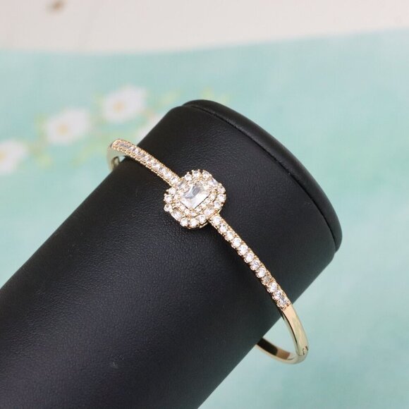 Rose Gold Bangle with Halo Cushion Cut Center and Stone Band, XPBL0558 - Picture 6 of 12